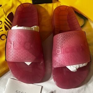 Gucci adidas women’s pink logo slides new authentic size 38 with box sandals